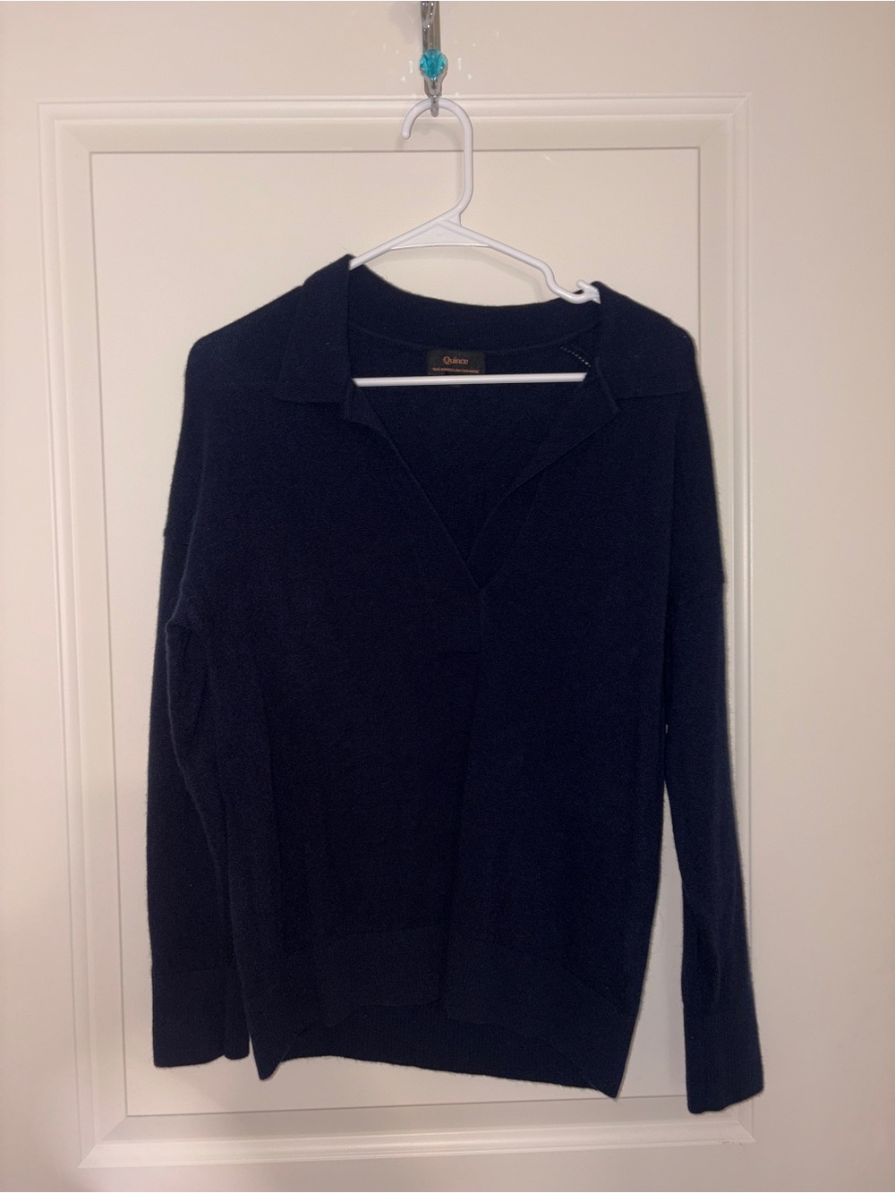 Quince Navy V-Neck Collared Sweater